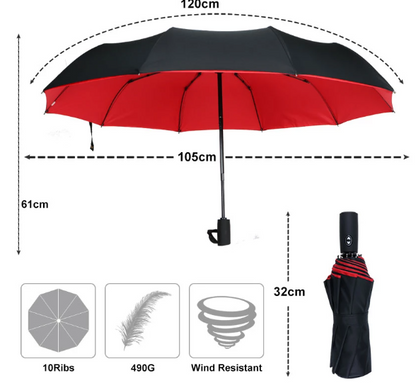 Belro windproof umbrella with sturdy canopy and curved handle, ideal for rainy weather and strong winds.