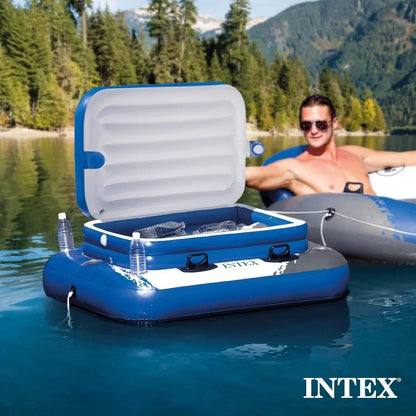 Two Casavibeo Intex Ultra XTR round frame pools with pumps, coolers, and floats set up outdoors in a backyard.