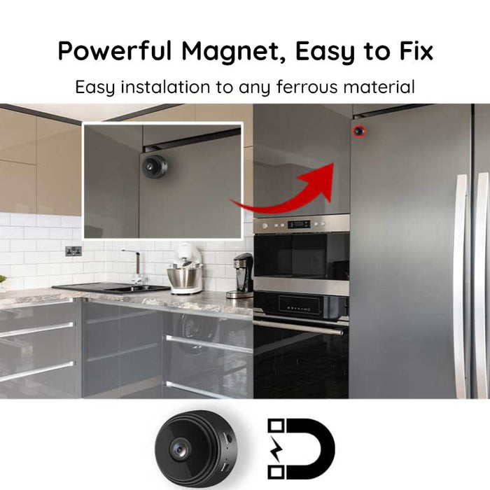 Belro Mini WiFi Camera with HD 1080P resolution, night vision, compact design, and magnetic base for versatile surveillance.