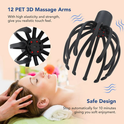 Belro electric octopus head massager for scalp relaxation and stress relief, featuring multiple flexible massage arms and soothing design.