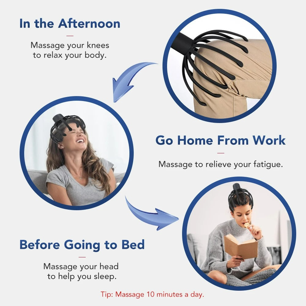 Belro electric octopus head massager with multiple flexible arms for relaxing scalp and stress relief.