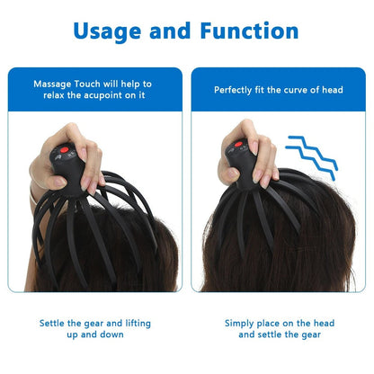 Belro electric octopus head massager with multiple flexible arms, designed for relaxing scalp massage and stress relief.