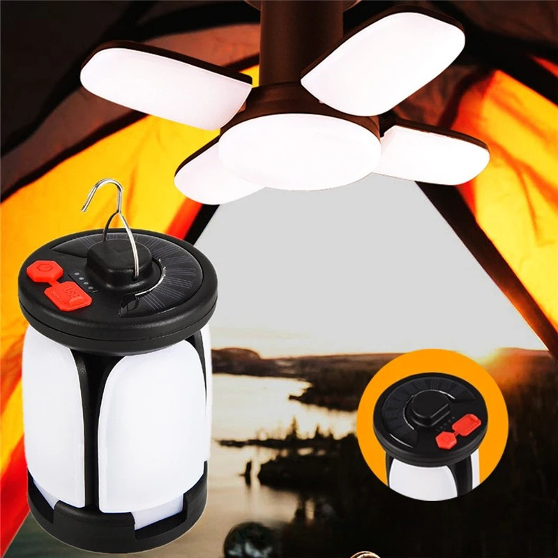 Belro Solar USB Folding Leaf Camping Lantern displaying its eco-friendly design and compact, foldable structure for outdoor lighting.