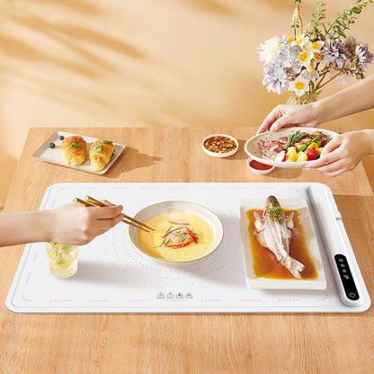 Belro electric warming tray with adjustable temperature control, ideal for keeping food warm on kitchen counters.