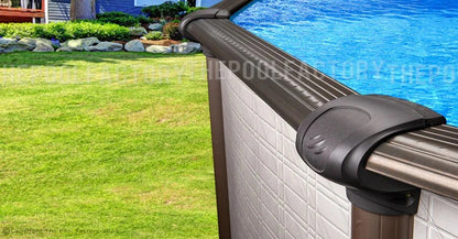 Curved section of Casavibeo Melenia Round Above Ground Pool showing blue water and pool wall in outdoor setting.