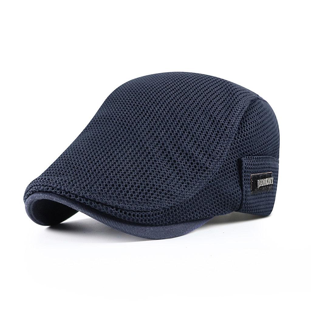 Men's flat cap with mesh ventilation from Mivoza Deutschland, breathable cotton fabric, casual style, adjustable fit.