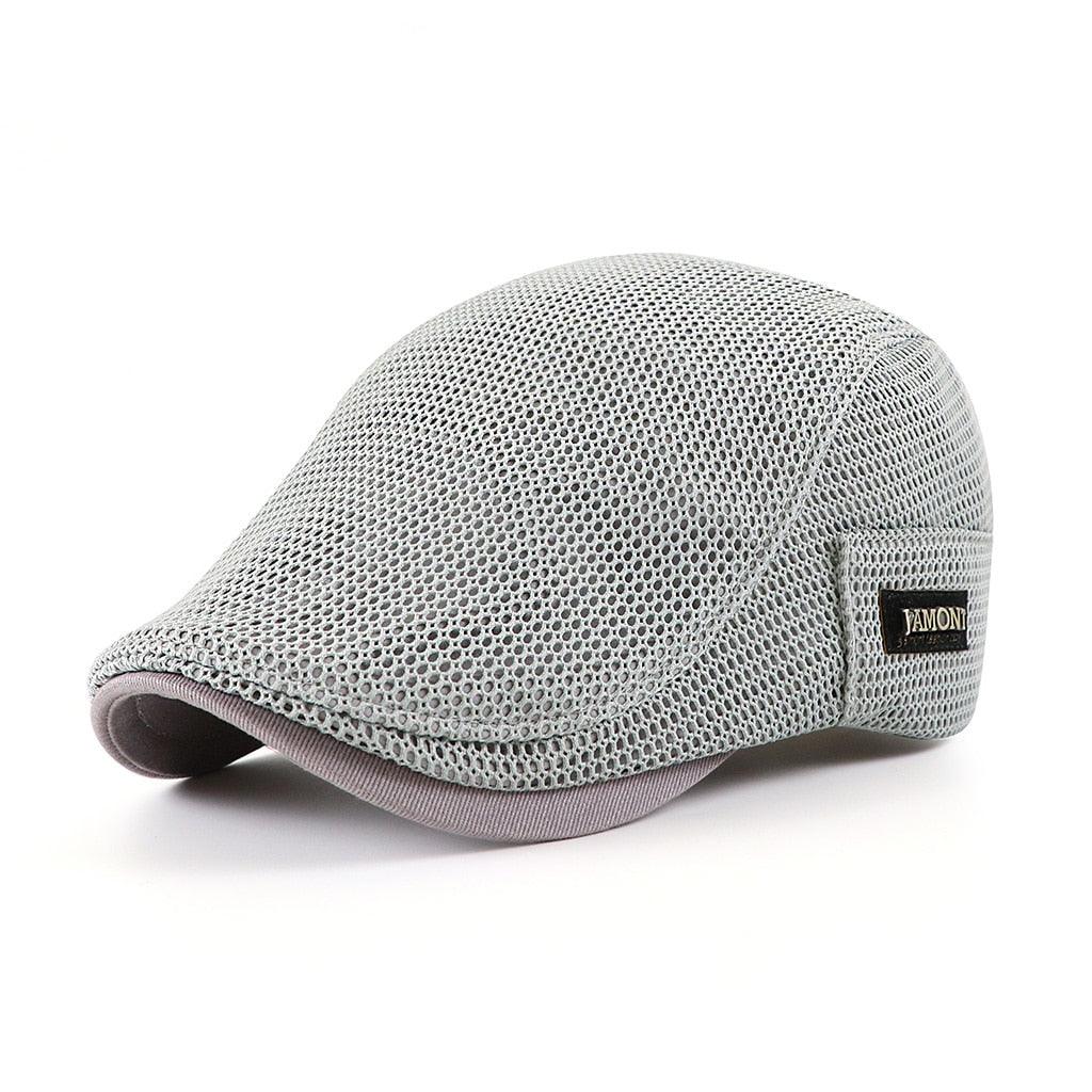 Men's flat cap with mesh ventilation by Mivoza Deutschland, featuring breathable cotton fabric and adjustable fit.