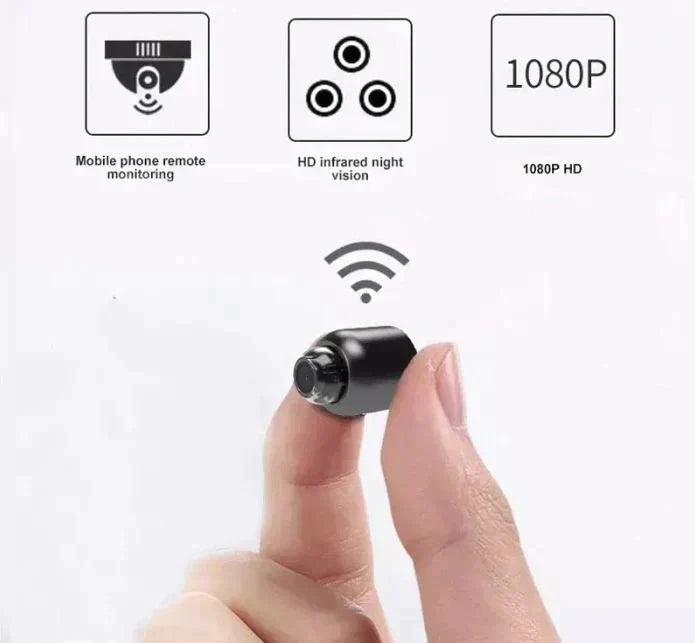 Belro small WiFi security camera with night vision, compact design for home surveillance, with lens and infrared lights visible.