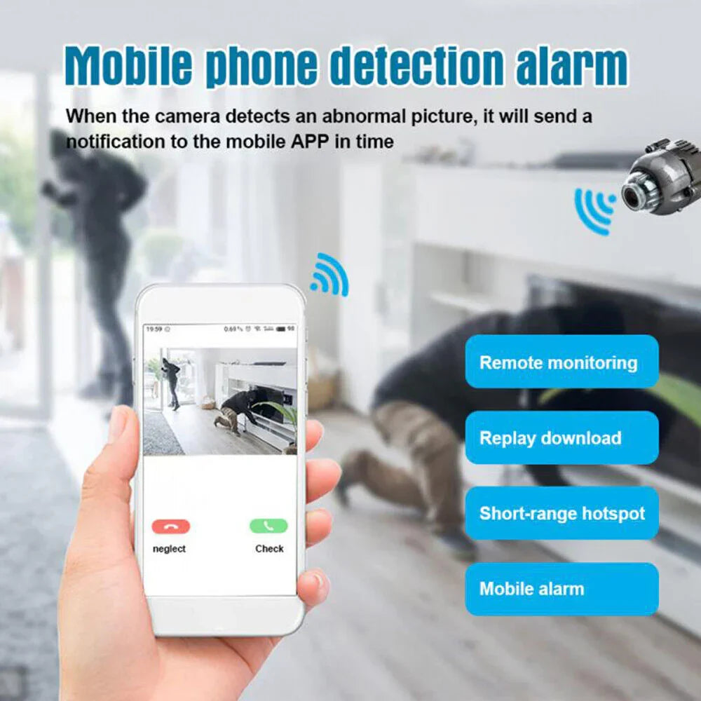 Belro small WiFi camera with night vision, compact electronics security camera for home surveillance, shown in a neutral setting.
