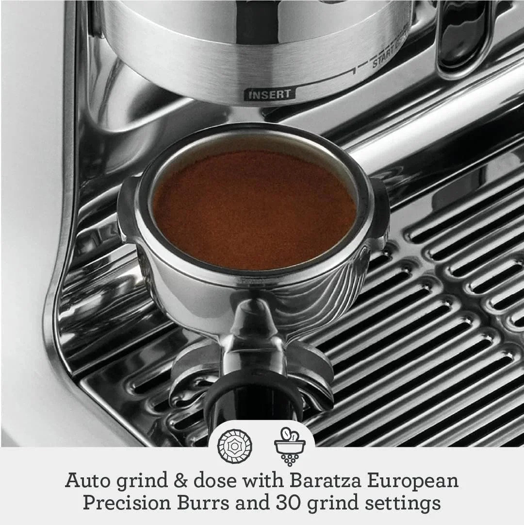 Casavibeo Breville Oracle Touch espresso machine with digital interface and stainless steel finish on countertop.