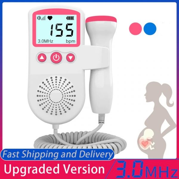 Belro fetal Doppler heart rate monitor showing a handheld device used for detecting fetal heartbeat sounds at home.