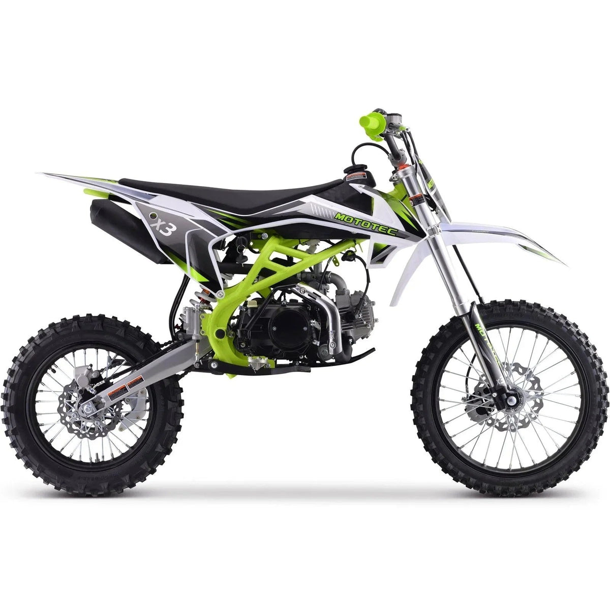 Casavibeo MotoTec X3 125cc 4-Stroke Gas Dirt Bike, rugged off-road motorcycle with knobby tires and a sturdy frame.