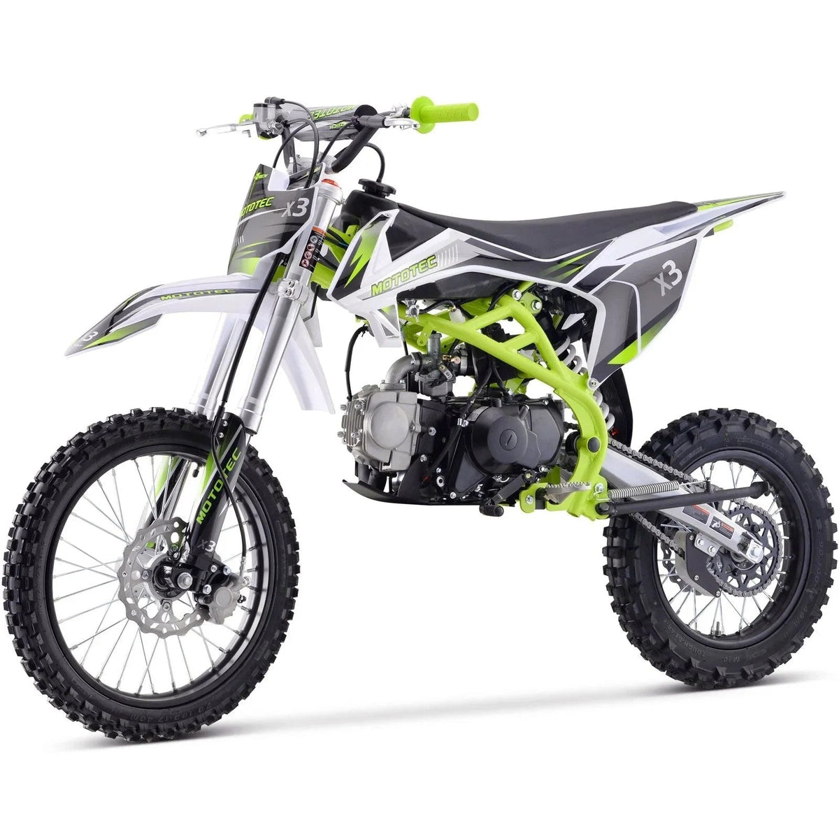 Casavibeo MotoTec X3 125cc 4-Stroke Gas Dirt Bike with rugged frame and knobby tires for off-road riding.