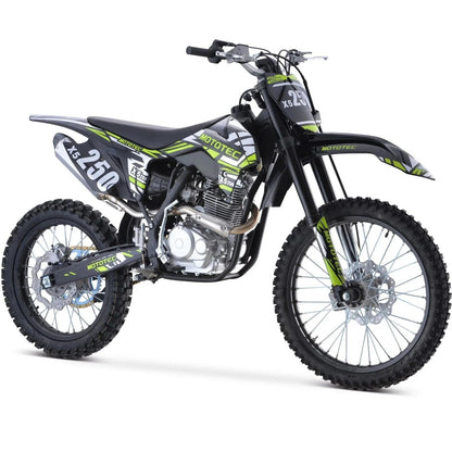 Casavibeo MotoTec X5 250cc 4-stroke gas dirt bike with rugged tires and sturdy frame, ideal for off-road riding.