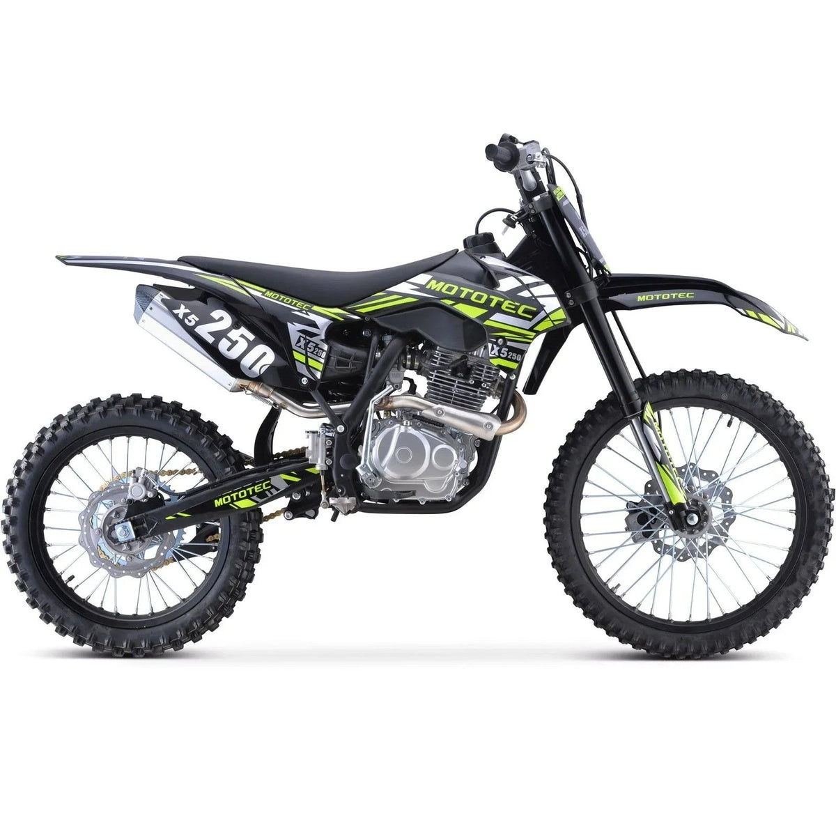 Casavibeo MotoTec X5 250cc 4-Stroke Gas Dirt Bike with rugged tires and sporty design, ideal for off-road riding.