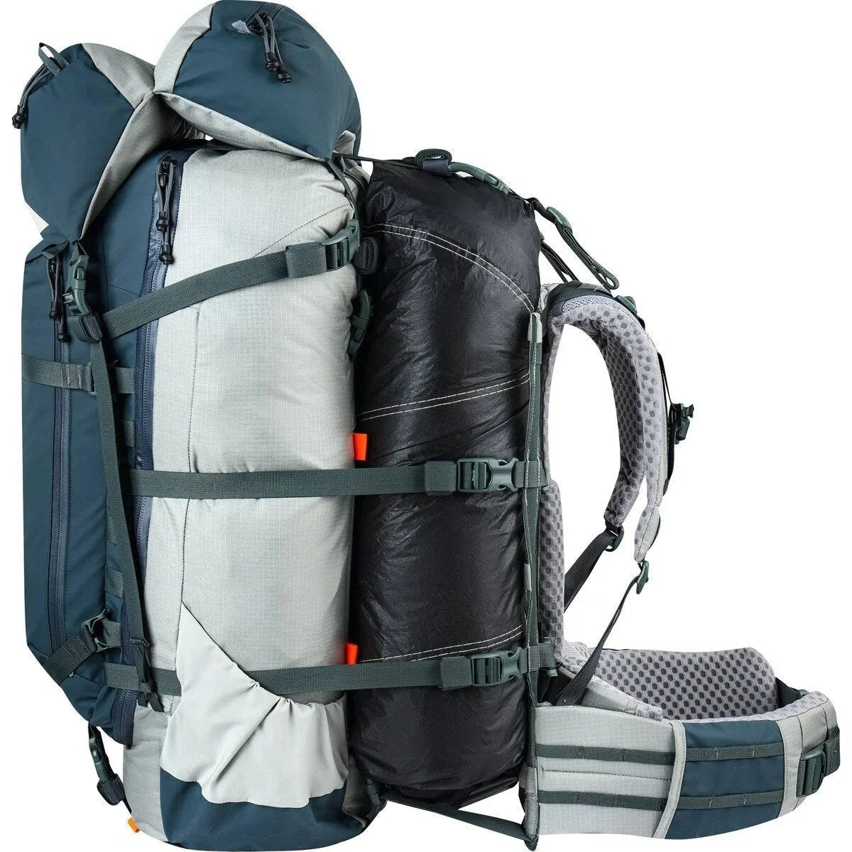 Mystery Ranch Beartooth 85 backpack in black with multiple compartments and padded shoulder straps, designed for outdoor adventures.
