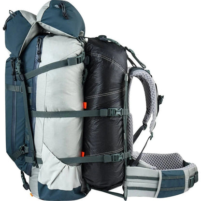 Mystery Ranch Beartooth 85 backpack in black with multiple compartments and padded shoulder straps, designed for outdoor adventures.