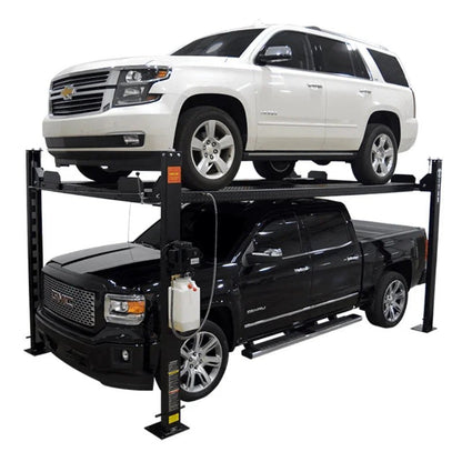 Casavibeo Titan SDPL-8000XLT 4-post lift with sturdy metal posts and hydraulic arms, designed for vehicle maintenance and repair.