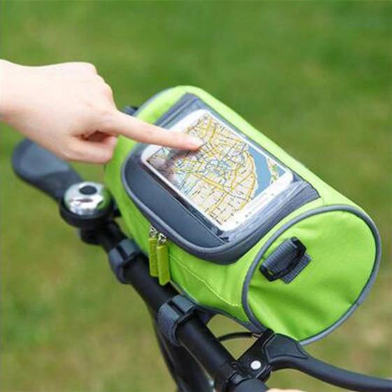 Belro multifunctional touchscreen handlebar bag for bikes, with transparent touchscreen window and durable storage compartment.