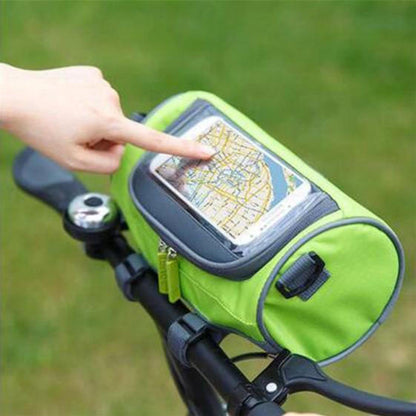 Belro multifunctional touchscreen handlebar bag for bikes, with transparent touchscreen window and durable storage compartment.