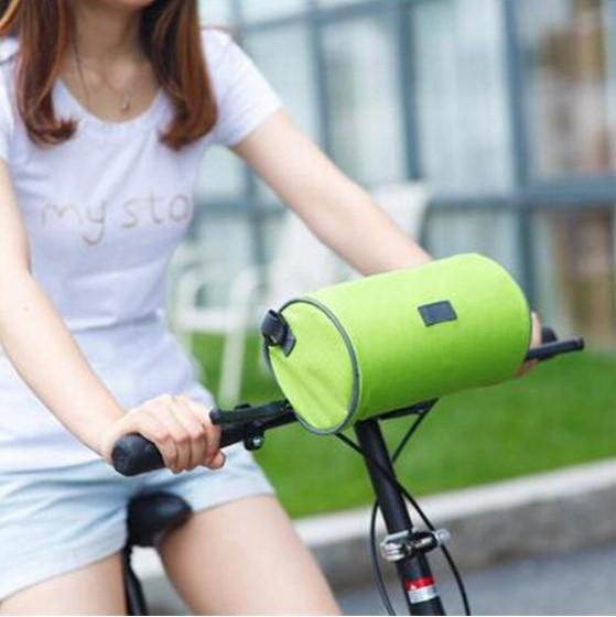 Belro multifunctional touchscreen handlebar bag for bikes, showing a sleek black bag mounted on a bicycle handlebar with touchscreen access