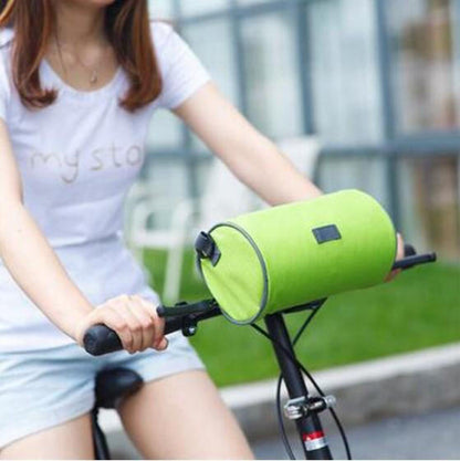 Belro multifunctional touchscreen handlebar bag for bikes, showing a sleek black bag mounted on a bicycle handlebar with touchscreen access