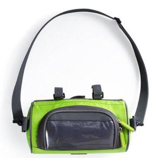 Belro multifunctional touchscreen handlebar bag attached to a bicycle, designed for easy access and storage during rides.