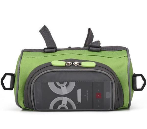 Belro multifunctional touchscreen handlebar bag for bikes, featuring a clear front panel for device access and storage.