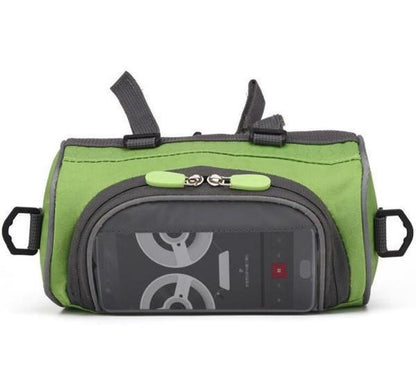 Belro multifunctional touchscreen handlebar bag for bikes, featuring a clear front panel for device access and storage.