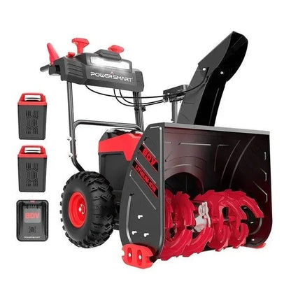 Casavibeo Powersmart 24-inch 80V cordless battery snow blower with ergonomic handle and clearing blade during snow removal.