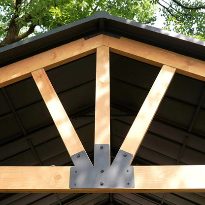 Casavibeo JOYSIDE 15 ft x 13 ft cedar wood outdoor patio gazebo with solid hardtop, ideal for outdoor shade and relaxation.