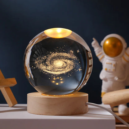 Belro Crystal Ball Galaxy Projector displaying starry night sky with colorful galaxy lights in a dark room setting.