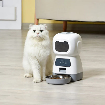 Belro smart automatic pet feeder for dogs and cats with digital controls and food storage container.