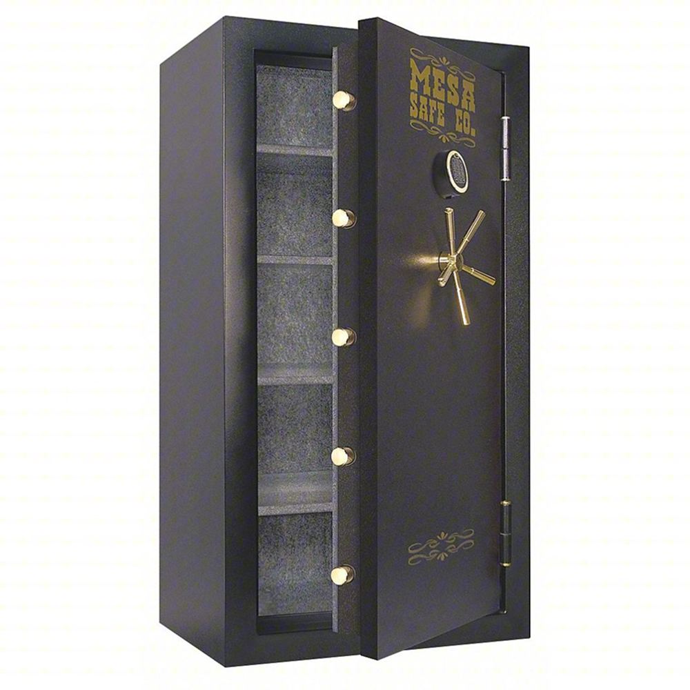 Steel gun safe by Casavibeo with digital combo lock, fire-rated design, holding up to 30 rifles, secure and durable.