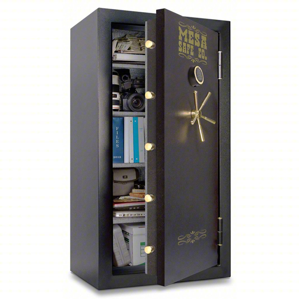 Steel gun safe from Casavibeo with digital combo lock, fire-rated design, capable of storing up to 30 rifles.