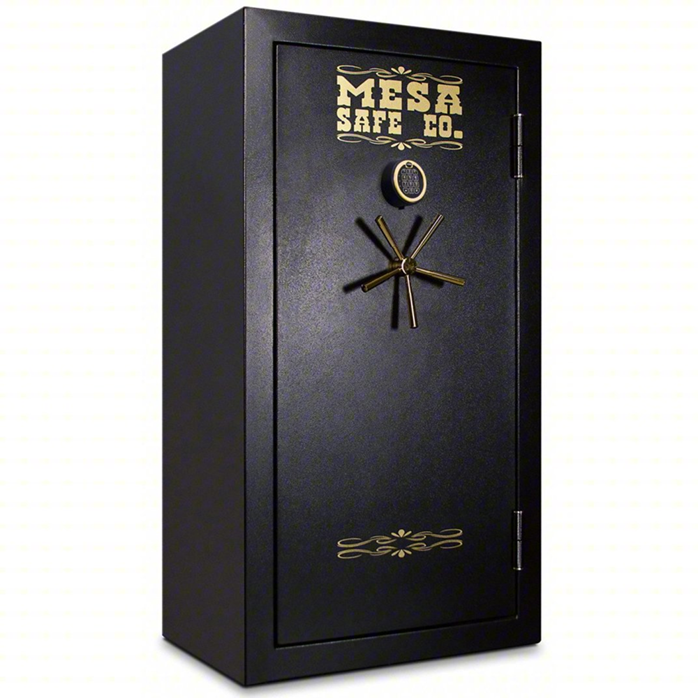 Steel gun safe by Casavibeo with digital combo lock, fire-rated for 30 rifles storage, sturdy and secure.