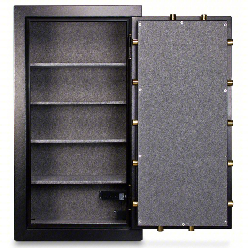 Steel gun safe by Casavibeo with digital combo lock, fire-rated for 30 rifles storage, sturdy and secure.