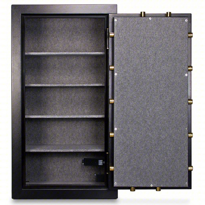 Steel gun safe by Casavibeo with digital combo lock, fire-rated for 30 rifles storage, sturdy and secure.