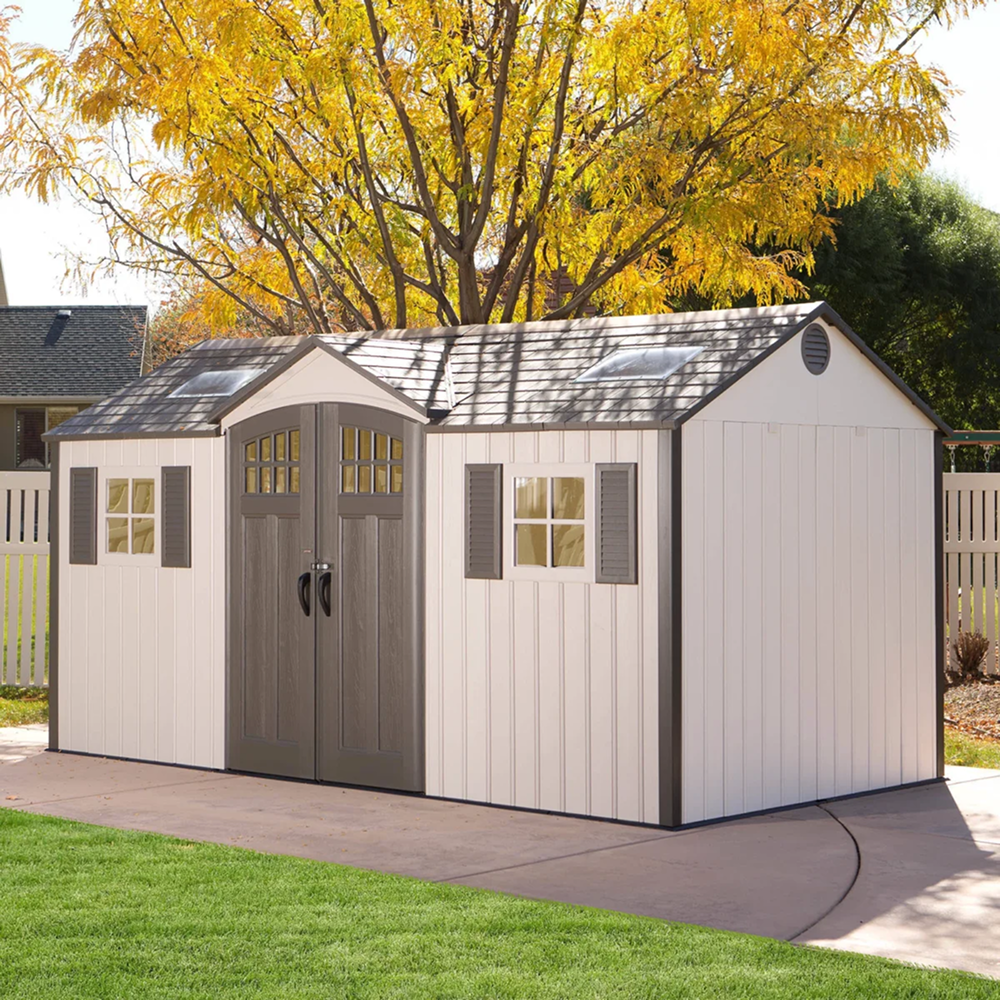 Casavibeo Lifetime 15ft x 8ft shed with side entry, featuring durable construction and a spacious design for storage.