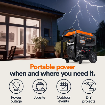 Casavibeo Generac 7706 gas-powered portable generator 49ST with compact design and control panel, ideal for outdoor power needs.