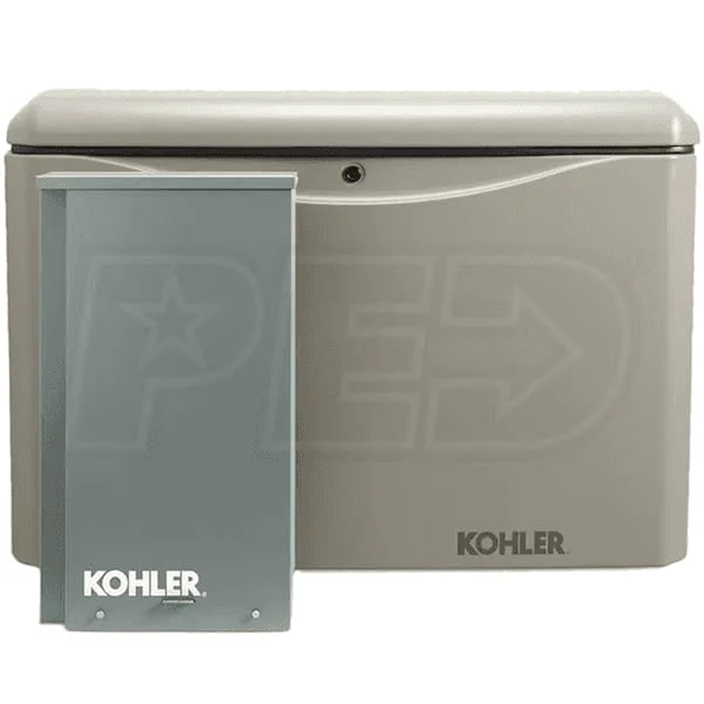 Kohler 20RCAL-200SELS 20kW aluminum standby generator system with control panel and electrical connections.