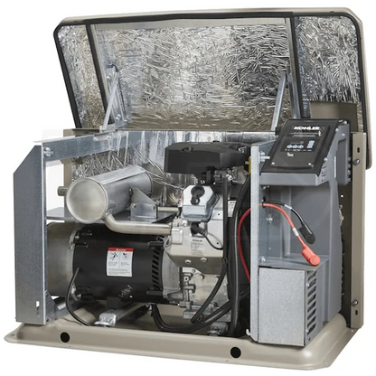 Kohler 20RCAL-200SELS 20kW aluminum standby generator system with control panel and wiring for home backup power.