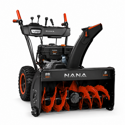 Casavibeo Nana Hardware SnowForce 357cc two-stage snow blower with a 28-inch clearing width and robust snow removal features.