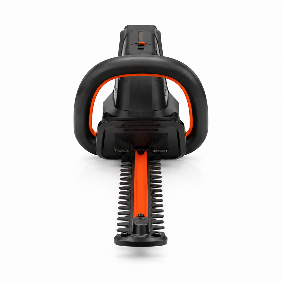 Casavibeo Nana Hardware TrimForce 20V cordless hedge trimmer with 22-inch blades, battery, and charger for garden trimming.