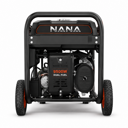 Casavibeo Nana Hardware PowerMax 9500W dual fuel generator with durable metal frame and control panel, ideal for backup power needs.