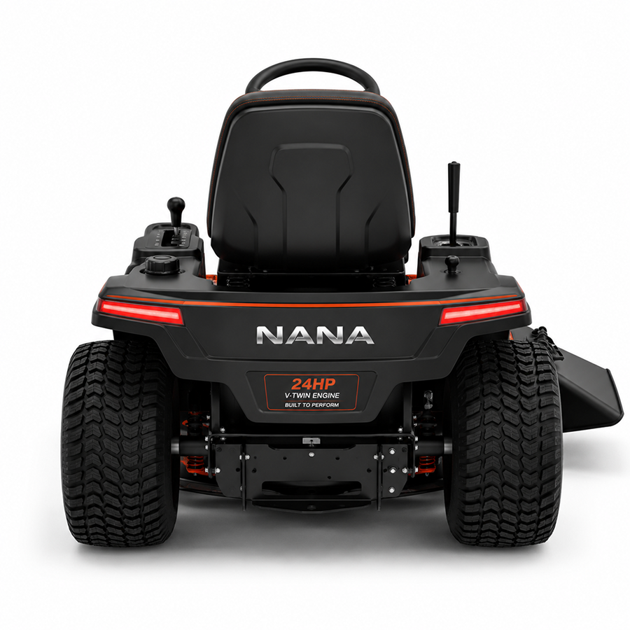 Casavibeo Nana Hardware TurfMaster 24HP riding lawn mower with a sturdy metal deck and comfortable seat for efficient yard work.