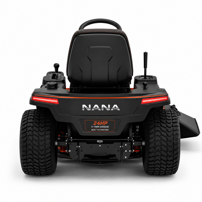 Casavibeo Nana Hardware TurfMaster 24HP riding lawn mower with a sturdy metal deck and comfortable seat for efficient yard work.