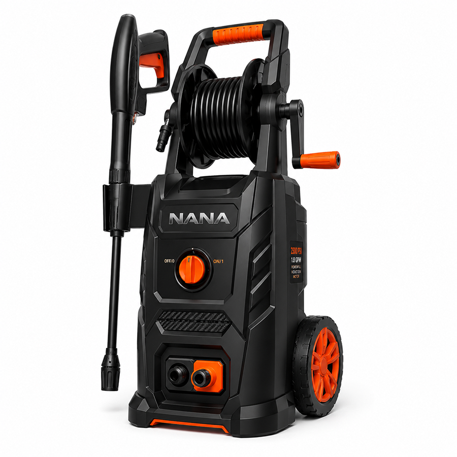 Casavibeo Nana Hardware AquaForce electric pressure washer with 2300 PSI, shown with hose and spray gun attached.