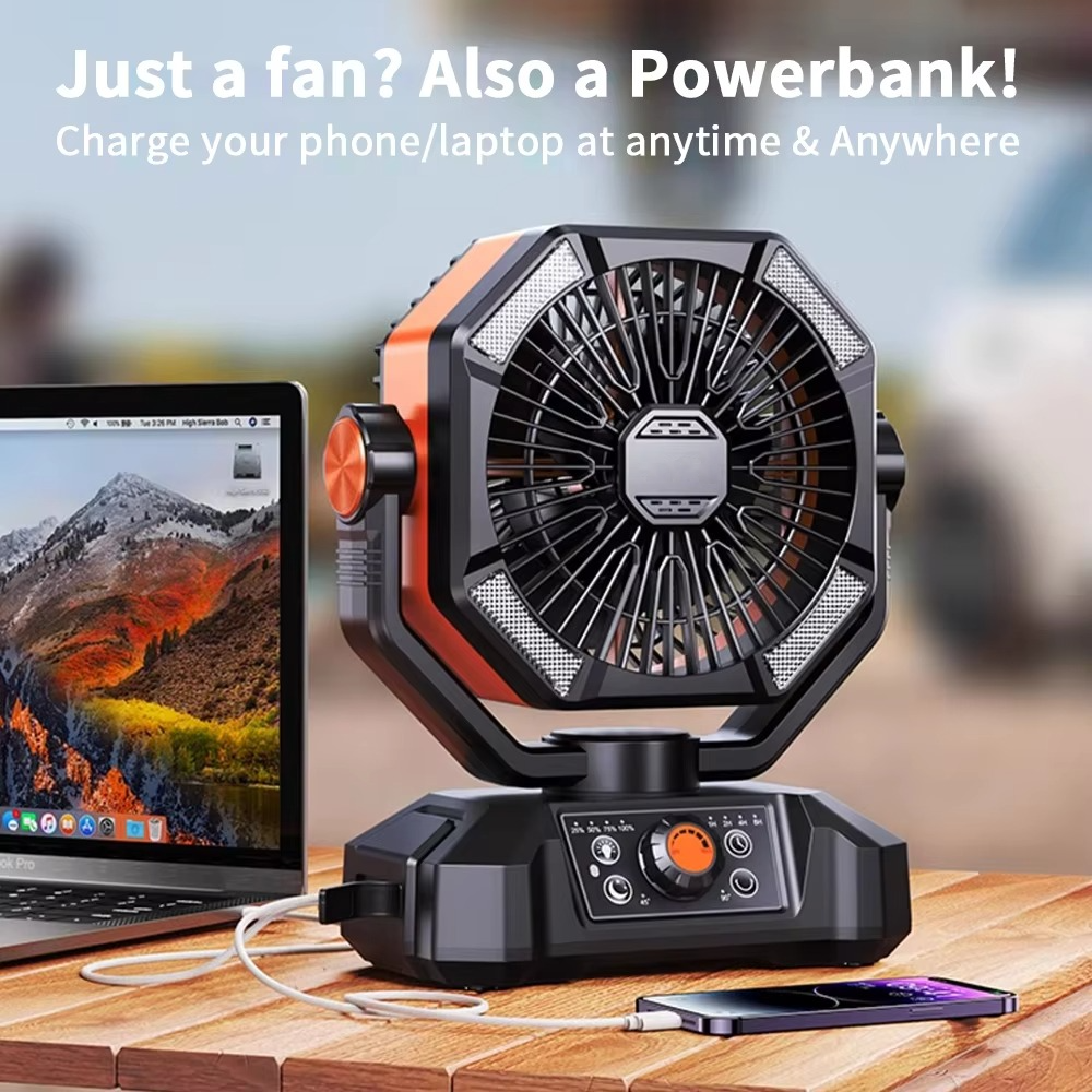 Belro portable camping cooling fan with adjustable blades, compact design, ideal for outdoor use and outdoor camping activities.