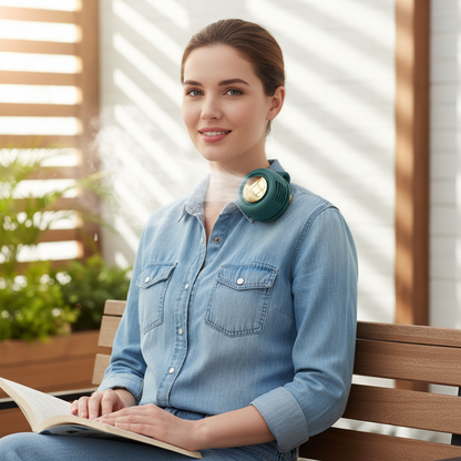 DecorsDeluxe portable bladeless neck fan, mini wearable USB rechargeable cooling fan, designed for hands-free cooling.